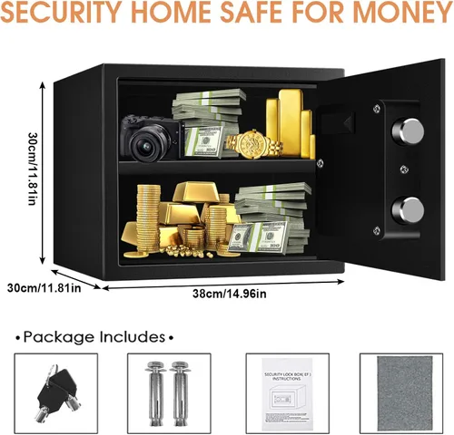 Miniatura 6 de 1.6 Cuft - Cajas fuertes a prueba de fuego para uso doméstico, caja de seguridad personal digital antirrobo con teclado electrónico y llaves
