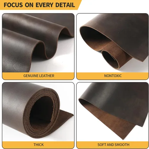 Miniatura 5 de RingSun 30.5cmX61cm Hojas de cuero genuino para manualidades (2mm), cuero de grano completo para estampado, costura (Negro Café)