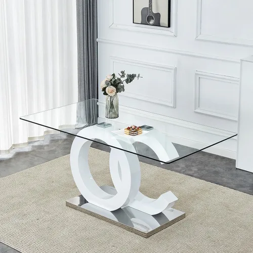 Miniatura 39 de gopop Mesa de comedor de cristal de 63 pulgadas, mesa de cocina moderna, mesa de comedor de vidrio transparente con patas de diseño único negro