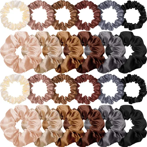 Miniatura 8 de WILLBOND 24 coleteros de satén para el cabello, bandas elásticas de seda a granel, soporte para cola de caballo para mujeres y niñas, accesorios