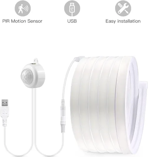 Miniatura 4 de Tira de luces LED con sensor de movimiento COB, luces de tira LED de neón con sensor de movimiento USB de 5 V, tira de luz LED impermeable de 6.56