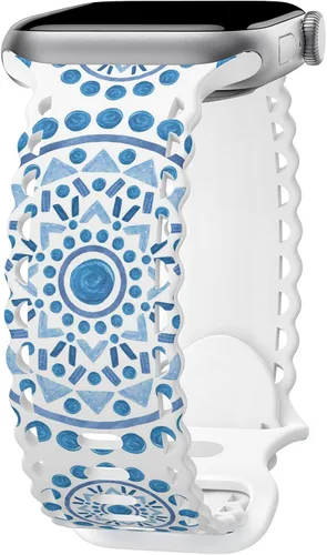 Miniatura 27 de Compatible con Apple Watch de 41mm 40mm 38mm 49mm 45mm 44mm 42mm para mujeres, correas deportivas de encaje huecas de silicona suave con estampado