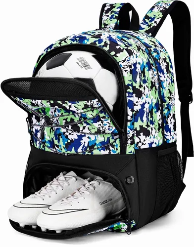 Miniatura 11 de Hsmihair - Bolsa de fútbol - Mochila de fútbol y mochila para fútbol, voleibol y baloncesto, con compartimento para pelota y tacos separados Azul