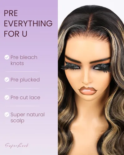 Miniatura 4 de Peluca Balayage Wear and Go sin pegamento, predepilada 12A, densidad del 220%, encaje frontal, peluca de cabello humano 6x5, precortada, pelucas