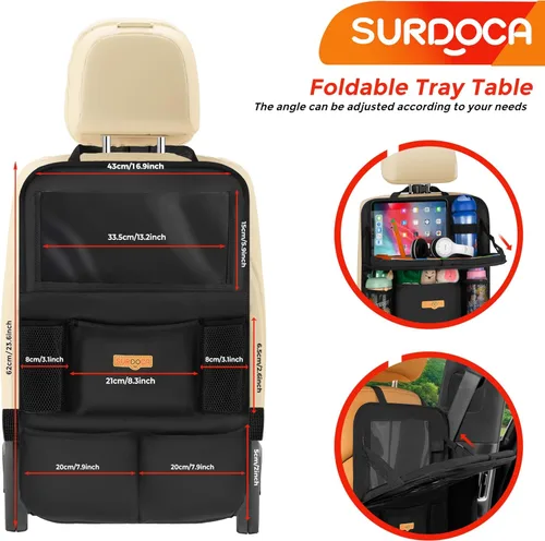 Miniatura 5 de SURDOCA Organizador de asiento trasero de coche con bandeja plegable para niños y adultos – NUEVO MODELO Almacenamiento de asiento con bolsillo