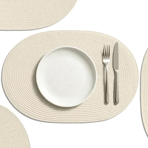 AHHFSMEI - Juego de 4 manteles individuales para mesa de comedor, lavables, de vinilo tejido, antideslizantes, resistentes al calor, 18 x 12