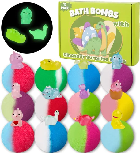 Miniatura 9 de Bombas de baño para niños con juguete interior, set de 36 bombas de baño con dinosaurio que brilla en la oscuridad, animales y sorpresas oceánicas