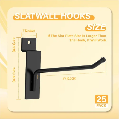 Miniatura 4 de Ganchos de pared para listones negros de 10 cm, 25 piezas, ganchos para pared de listones resistentes, ganchos para exhibición para venta al por
