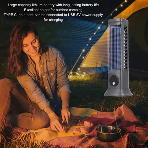Miniatura 5 de Ventilador de torre de escritorio, ventilador silencioso sin aspas de 10 pulgadas con 3 niveles de velocidad, aire gran angular 3D, base ajustable