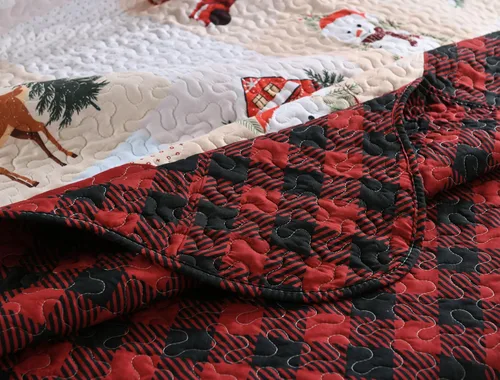 Miniatura 7 de Juego de edredón navideño de 3 piezas con estampado de reno rústico de Navidad, juego de ropa de cama (individual)