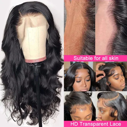 Miniatura 4 de Pelucas de cabello humano ondulado con encaje frontal de 13 x 4 para mujeres negras, sin pegamento, 22 pulgadas