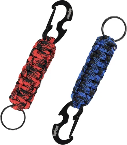 Miniatura 13 de Llavero Paracord con mosquetón – 2 llaveros de mosquetón para mochila, supervivencia, campamento. Llaveros de paracaídas para hombre Rosa - Black