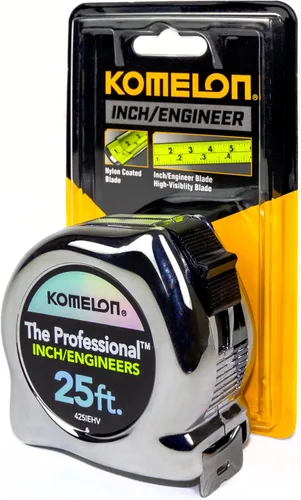 Miniatura 4 de Komelon 425IEHV Cinta métrica profesional de alta visibilidad con escala de pulgada e ingeniero, impresa 25 pies por 1 pulgada, cromada