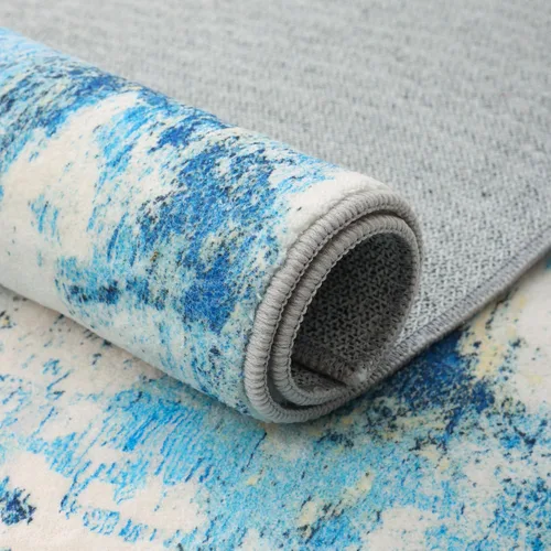 Miniatura 5 de Carvapet 9x12 Alfombras grandes para sala de estar y dormitorio, alfombra moderna lavable azul de pelo bajo con respaldo de goma, plegable, alfombra
