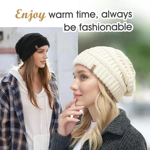 Miniatura 20 de FURTALK Gorros de invierno para mujer, con forro polar, gorro de punto holgado y cálido, gorro de esquí