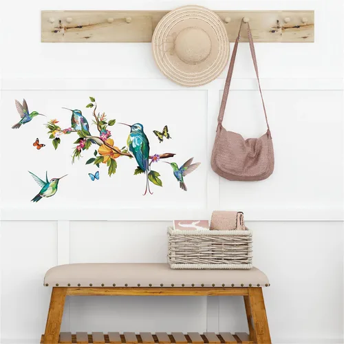 Miniatura 5 de Calcomanías de pared de colibríes y mariposas coloridas, calcomanías de pared de animales voladores de animales voladores, vinilo extraíble