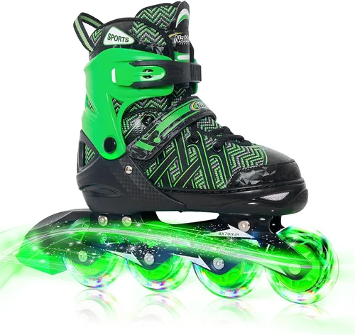 Nattork Patines en línea ajustables para niños y niñas, azul negro rojo con ruedas iluminadas, patinaje sobre ruedas juvenil para principiantes de 3