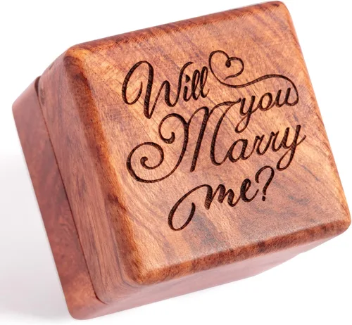 Miniatura 2 de Caja de anillos de madera Caja de anillos de madera hecha a mano para ella y él, caja rústica vintage portadora de anillos de madera