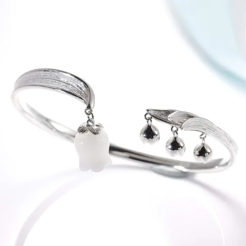 Miniatura 2 de Jewever Lily of the Valley - Pulsera de plata de ley 925 con flores de jade blancas naturales y románticas, regalo de joyería para mujer