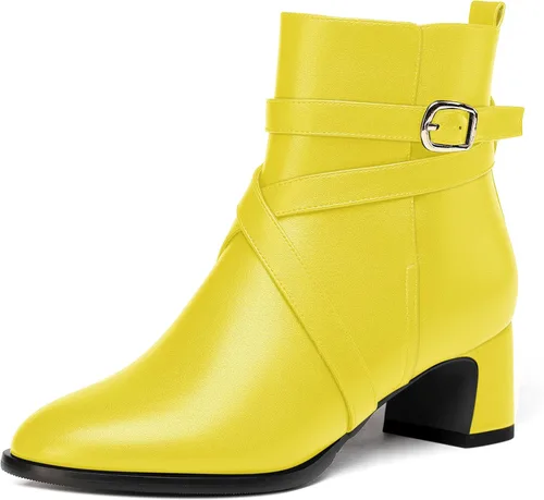 Miniatura 16 de WAYDERNS Botas altas de tobillo con hebilla casual para mujer, con correa de tobillo sólida mate, tacón bajo y grueso, 2 pulgadas