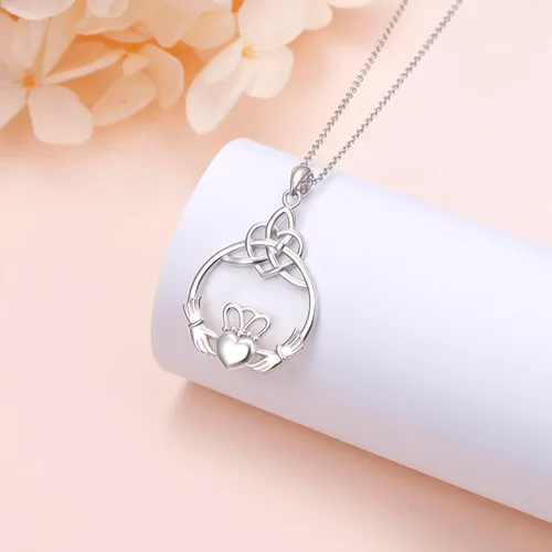 Miniatura 31 de FLYOW Collar con colgante de nudo celta de plata de ley 925 de buena suerte irlandés para mujer, regalo de cumpleaños y graduación