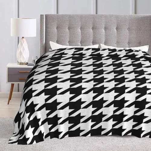 Miniatura 7 de Perinsto Manta de Tiro de Pata de Gallo Blanco y Negro Ultra Suave y Cálida para Todas las Estaciones, Manta Decorativa de Forro Polar para Cama