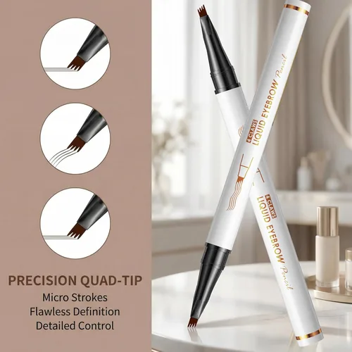 Miniatura 2 de Lápiz líquido de cejas de 4 garras, línea fina natural impermeable, efecto de microblading 3D, herramienta de maquillaje profesional (1# café claro)