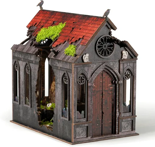 Kit miniatura de la catedral perdida – Kit de casa en miniatura para adultos, adolescentes, casa de muñecas, estantería de libros con luz LED,
