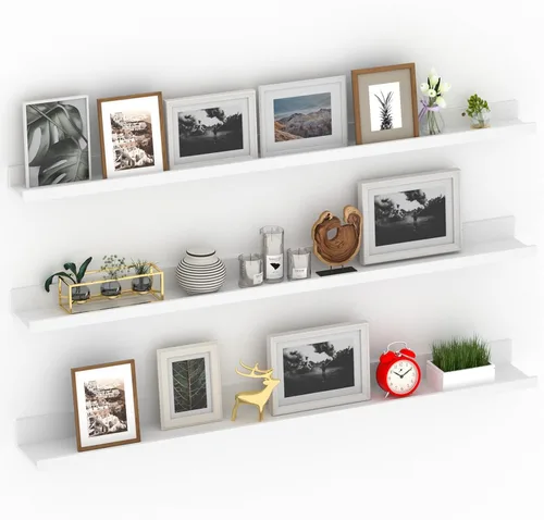 Miniatura 12 de Giftgarden Estantes flotantes de 16 pulgadas montados en la pared, estante de madera de grano de madera beige blanco cremoso para baño, dormitorio