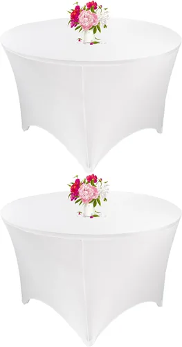 Miniatura 20 de Paquete de 8 Manteles Redondos de Spandex Beige de 5 Pies 60" Cubierta de Mesa Elástica Redonda Mantel de Mesa Redondo Lavable Resistente a Arrugas