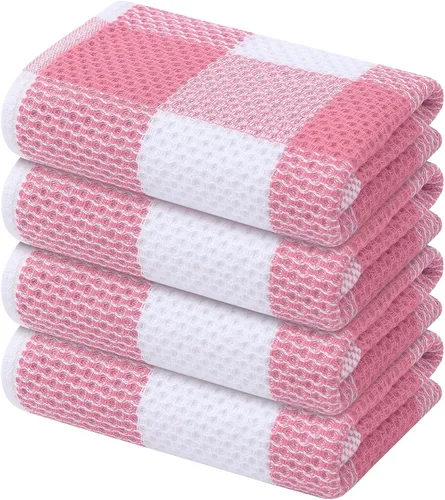 Miniatura 34 de Mordimy Toallas de cocina 100% algodón con tejido de gofre, 13 x 28 pulgadas, paños de cocina súper suaves y absorbentes para secar platos, paquete