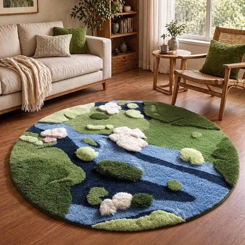 Miniatura 10 de YIHOUSE Alfombra de Área Redonda 3D, Alfombra de Coral Negro, Alfombra de Estética Moderna para Dormitorio Antideslizante de Pelo Largo Esponjosa