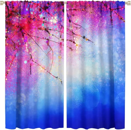 Cortinas opacas con diseño floral de galaxia azul abstracta para dormitorio, cortinas de ventana de teñido anudado con diseño de flor de cerezo