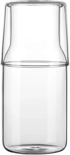 Miniatura 17 de Sizikato Jarra de agua de noche de 15 onzas de cristal rosa en relieve rosa con vaso de cristal. Rosa rosado