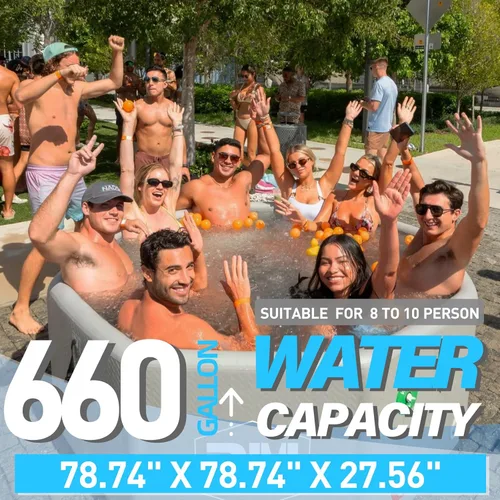 Miniatura 2 de Bañera de hielo octogonal inflable para grupos, bañera fría de fiesta con tapa aislada, compatibilidad con enfriador de agua, sábana de suelo