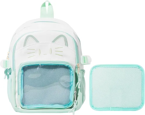 Miniatura 9 de Bolsa Kawaii Cat Ita, bolso con pines, bolsa con inserto, para uso diario y cosplay, nailon, Negro-blanco, Pequeño, Kawaii