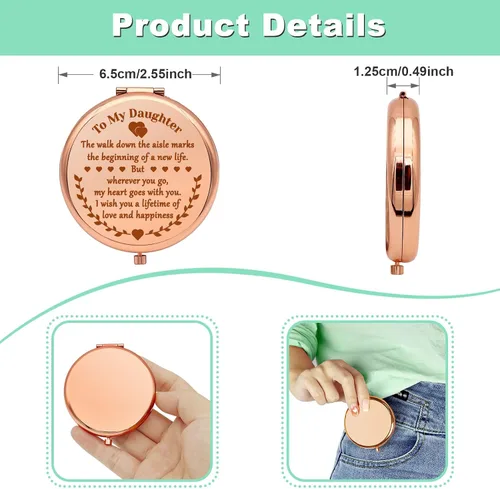 Miniatura 4 de Regalos para hija de mamá, papá, regalos de cumpleaños para hija, espejo compacto para regalo de graduación de hijastra para ella, regalo