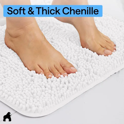 Miniatura 5 de GORILLA GRIP - Juegos de alfombras de baño, juego de 2 alfombras de felpilla suave, alfombra base para inodoro y alfombra de 30 x 20 pulgadas, Blanco