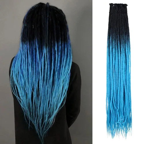 Miniatura 11 de Kraler Extensiones de Rastas Azules, Extensiones de Rastas Sintéticas de Ganchillo de 22", 100% Hechas a Mano, Rastas de Una Sola Punta, Delgadas