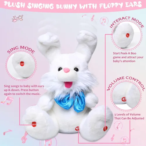 Miniatura 2 de MIAODAM Peek A Boo Bunny Animal de Peluche, Juguetes Musicales para Bebés para Niños, Canción Infantil y Canciones de Cuna Conejo de Pascua que