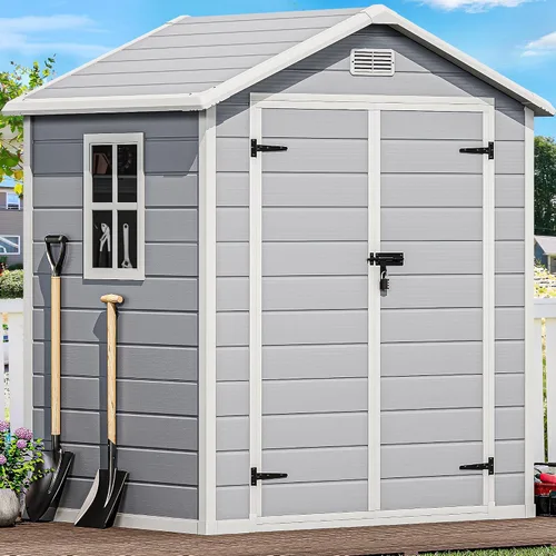 Miniatura 14 de DWVO Cobertizo de almacenamiento alto para exteriores de 50 pies cúbicos con 2 estantes, cobertizo vertical de herramientas de 4.3 x 2 x 5.5 pies