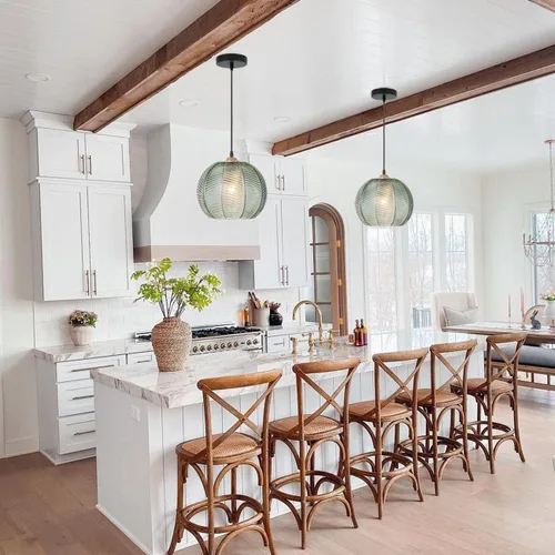 Miniatura 2 de Green Hand Blown Glass Globe Pendant Lights Mid Century Modern Ceiling Hanging Light Fixtures 8.2“ Farmhouse Striped Gold Chandelier for Kitchen