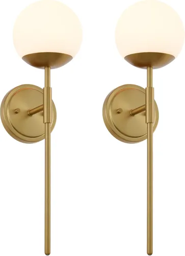 Miniatura 3 de Juego de 2 apliques de pared de latón envejecido, apliques modernos de tocador de baño para iluminación de pared, luminarias de tocador con vidrio