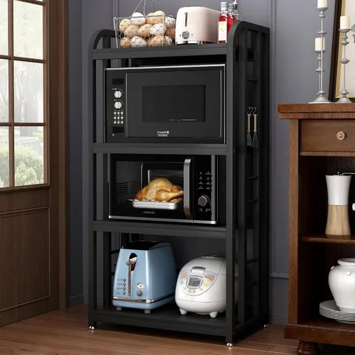 Estantería de cocina de 4 niveles, soporte independiente para microondas, estante de almacenamiento multiuso, barra de café para sala de estar,