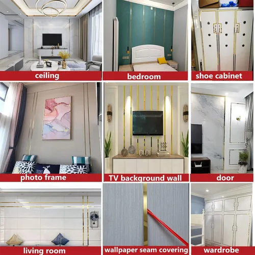 Miniatura 5 de Moldura metálica flexible de 16.4 pies autoadhesiva, moldura de pared dorada, cinta decorativa como espejo para pared, espejo, muebles, puerta