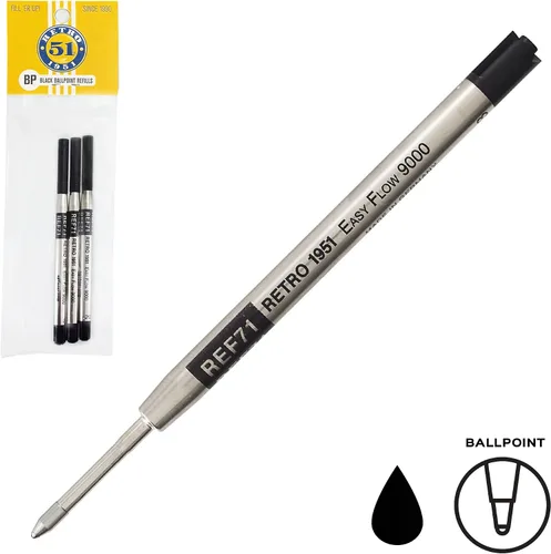 Miniatura 2 de Retro 51 Easy Flow 9000 - Recambios de bolígrafo, tinta negra, paquete de 3 – Diseñado en Alemania para una escritura suave, compatible