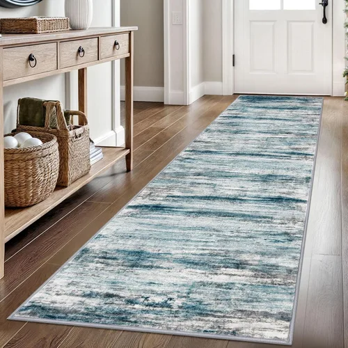 Miniatura 90 de KOZYFLY – Alfombra de pasillo moderna y lavable de diseño abstracto verde, 2 x 5 pies, antideslizante, suave y de pelo corto, ideal para cocina