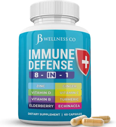 JB Wellness Co Cápsulas 8 en 1 de apoyo inmunológico, suplemento de zinc, vitamina D3, vitamina C y saúco, suplemento de refuerzo inmunológico con