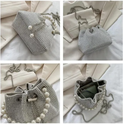Miniatura 2 de Mini bolso cruzado de noche para mujer, bolso de mano brillante con correa de perlas
