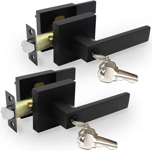 Palancas de Puerta de Privacidad, Paquete de 2 Manijas de Puerta Negras Mate de Servicio Pesado con Cerradura y Llave, para Dormitorio, Baño y